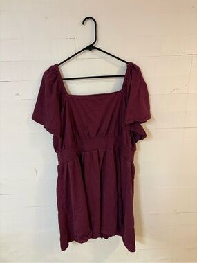 Old Navy XXL Burgundy Smocked Babydoll Dress Flutter Sleeve Textured